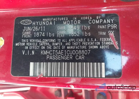 2012 Hyundai Accent Gs z USA, uszkodzony, nr VIN KMHCT5AE1CU008807